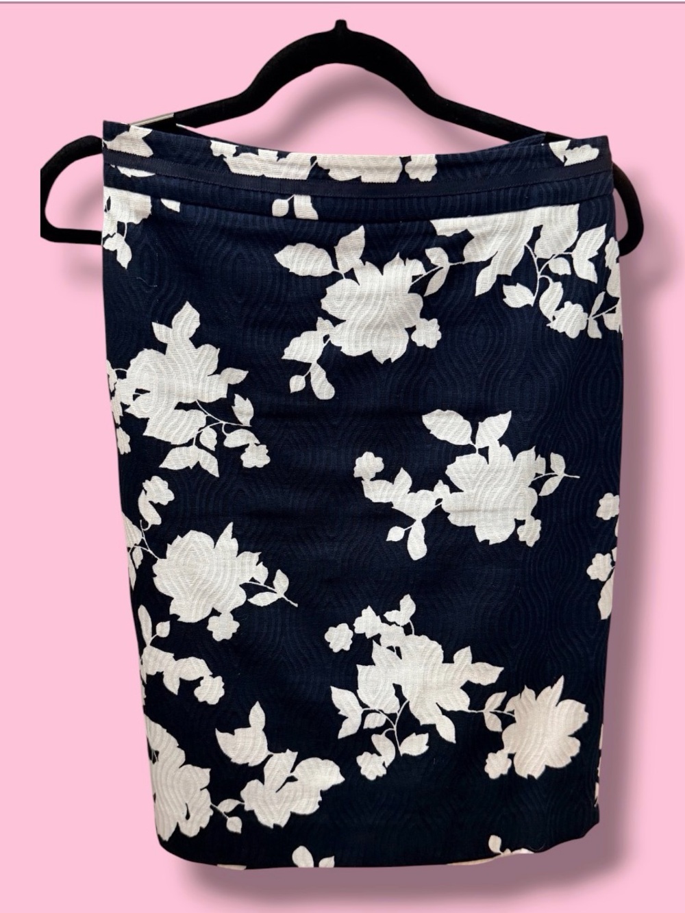 Talbots Navy Pencil Skirt with White Floral Print